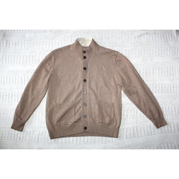OSCAR DE LA RENTA 100 Cotton men brown sweater Size XL Long Sleeve Button front - Picture 1 of 11
